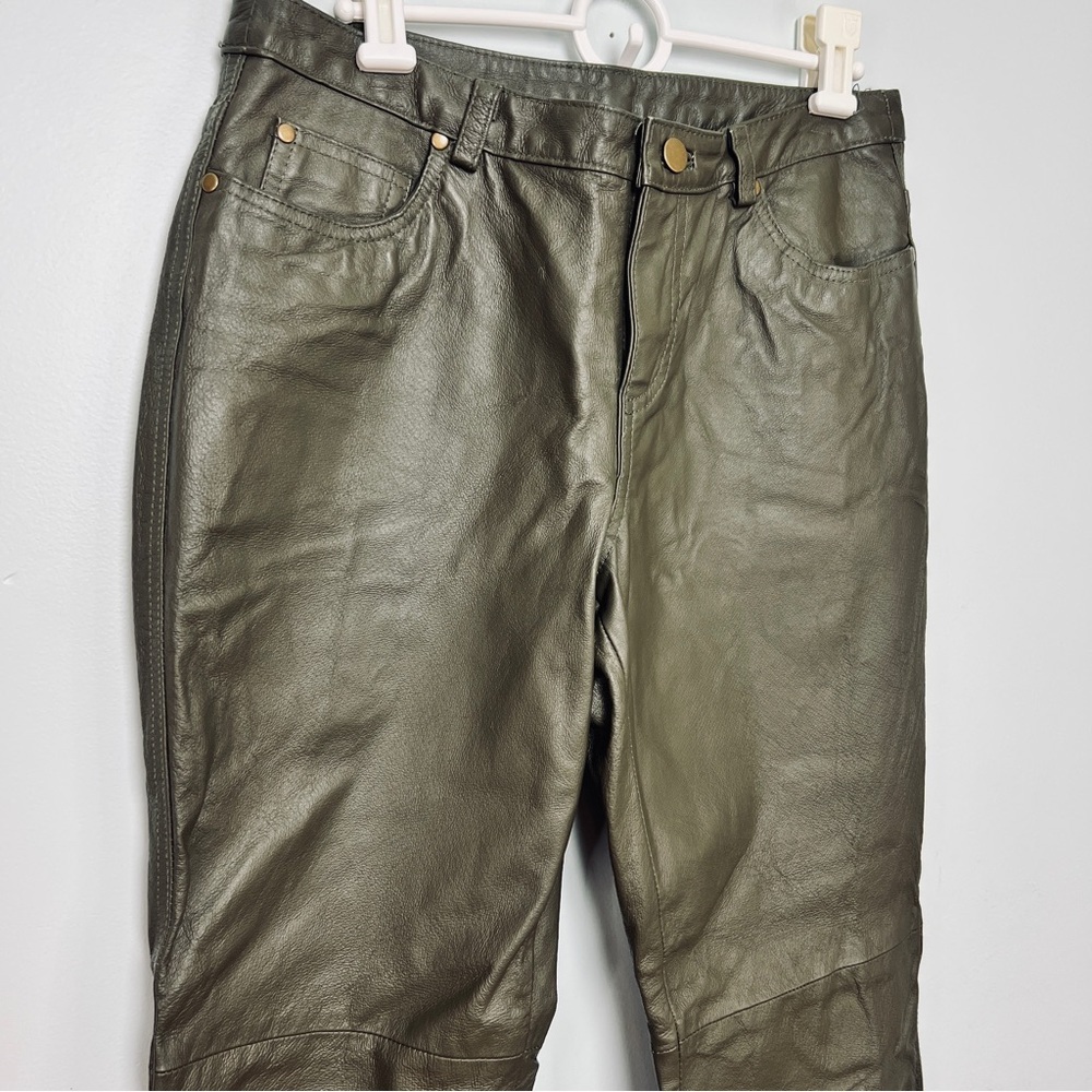 Metrostyle Vintage Dark Green Leather Pants -Mid Rise Bootcut Size 10P - Picture 3 of 15